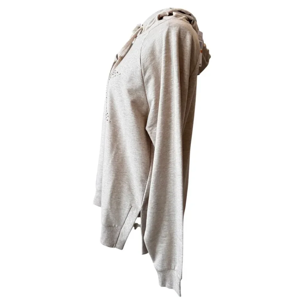 New Michael Kors Women's Oatmeal Heather MK Logo Pullover Hoodie Size S